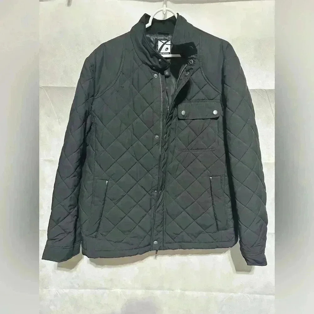 Saks Fifth Avenue Womens Black Quilted Jacket Size L Lambskin Trim Thermore NWOT